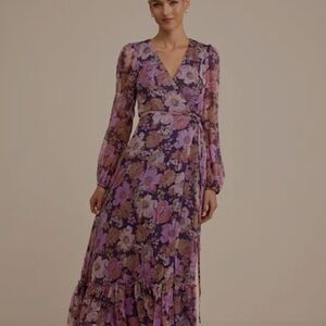 Lulus Feeling Sweet Purple Floral Print Long Sleeve Wrap Maxi Dress